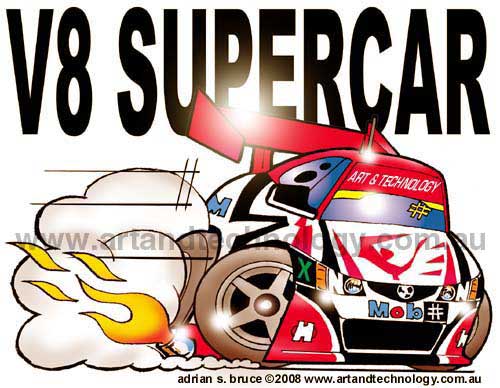 race car images cartoons. V8 muscle touring car racing caricature A variation for OZ V8 touring car 