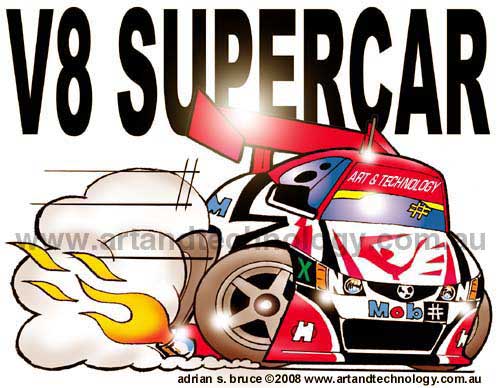 race car images cartoons. V8 muscle touring car racing caricature A variation for OZ V8 touring car
