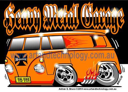 Hot Rod V8 VW Kombi Van A vector based Tshirt design of a Hot Rod V8 VW