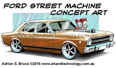 Car Cartoon 1967 Ford Falcon XR Street Machine Concept Art