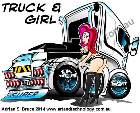 car Cartoon Truck and Sexy Girl Vector Design