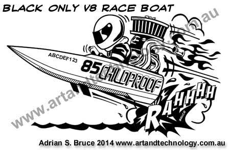 car Cartoon V8 Race Boat Black Only Vector Design