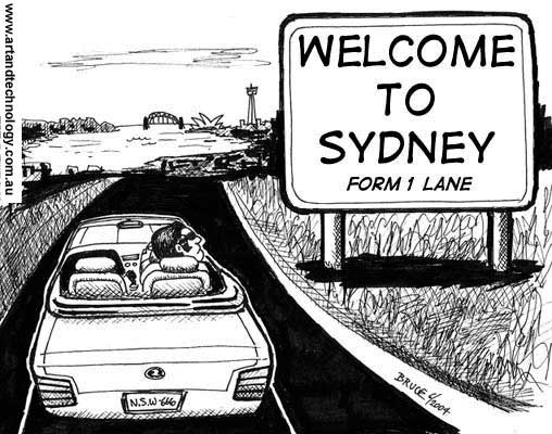Welcome to Sydney, form one lane cartoon